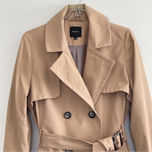 Double Breasted Belted Trench Coat Jacket Neutral Caramel Tan Spring - Picture 8 of 17